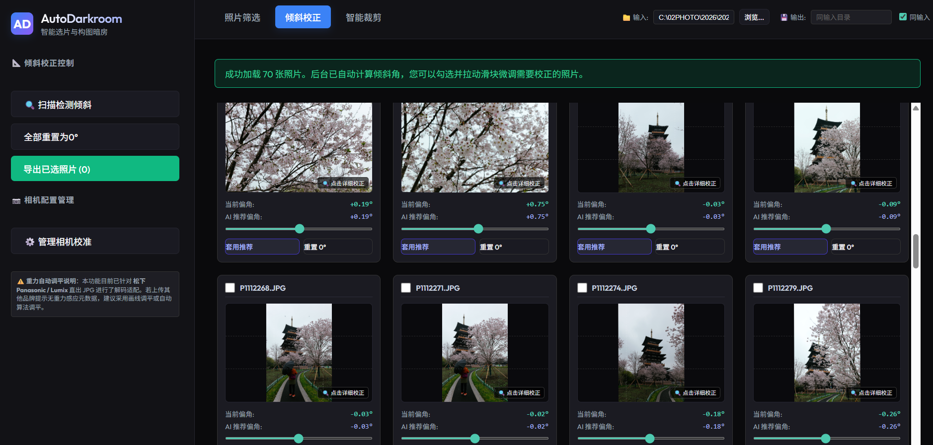 AutoDarkroom photo straightening interface